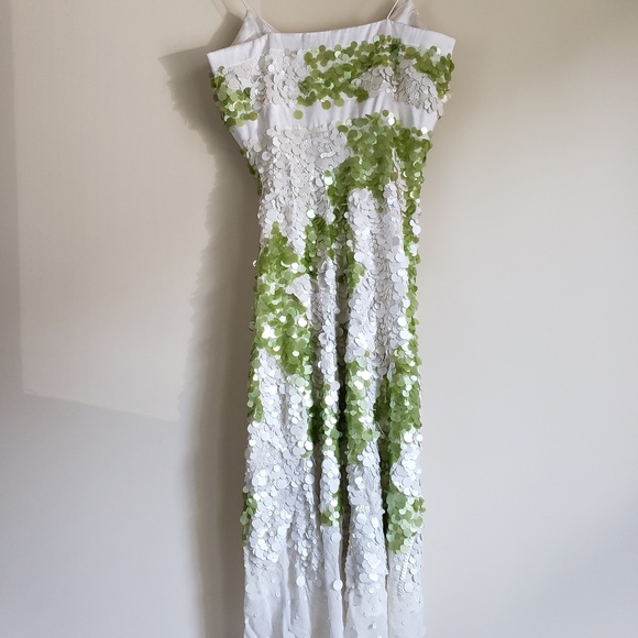 Citrine White & Green Cocktail Size 2 Strappy Sequin Dress Holiday - Picture 2 of 5